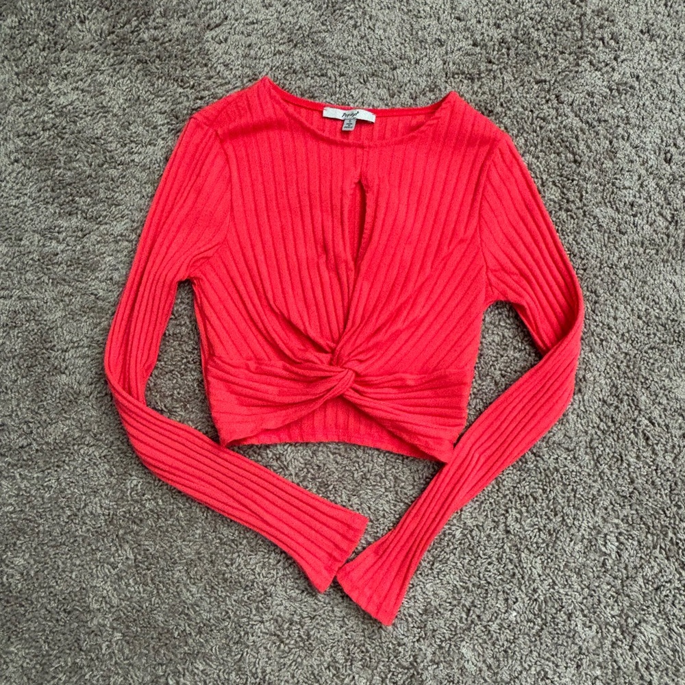 Hot Pink Ribbed Twist Front Top - Picture 1 of 3